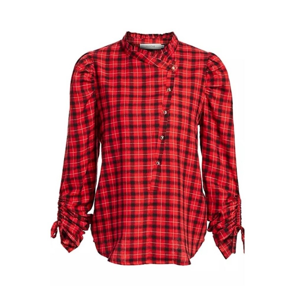 Munthe Red Plaid Jaen Blouse Cotton Size 38 US 8 Medium Like New